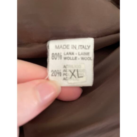 Vintage XL Made in Italy brown trench coat fur collar winter lambs wool classic - Picture 12 of 12